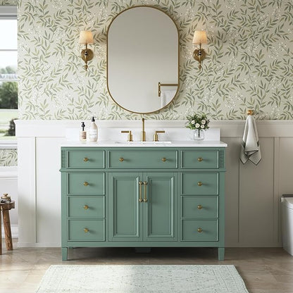 48" Bathroom Vanity with Sink, Sea Green Painted Vanity with Countertop & Backsplash, Stone top and Soft-Closing Drawers, Solid Wood Frame, No Assembly Required