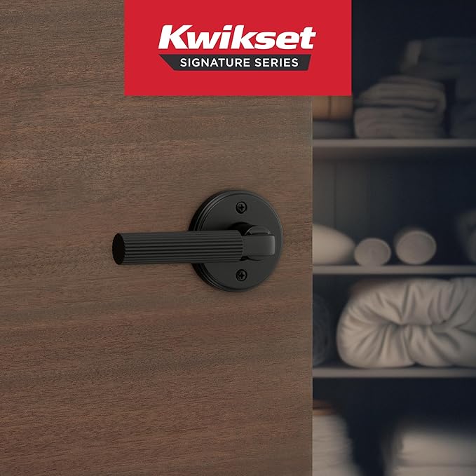 Kwikset Mirada Round Dummy Door Handle, Single Sided Lever for Closets, French Double Doors, and Pantry, Matte Black Non-Turning Reversible Interior Push/Pull Lever