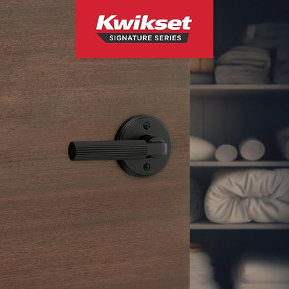 Kwikset Mirada Round Dummy Door Handle, Single Sided Lever for Closets, French Double Doors, and Pantry, Matte Black Non-Turning Reversible Interior Push/Pull Lever
