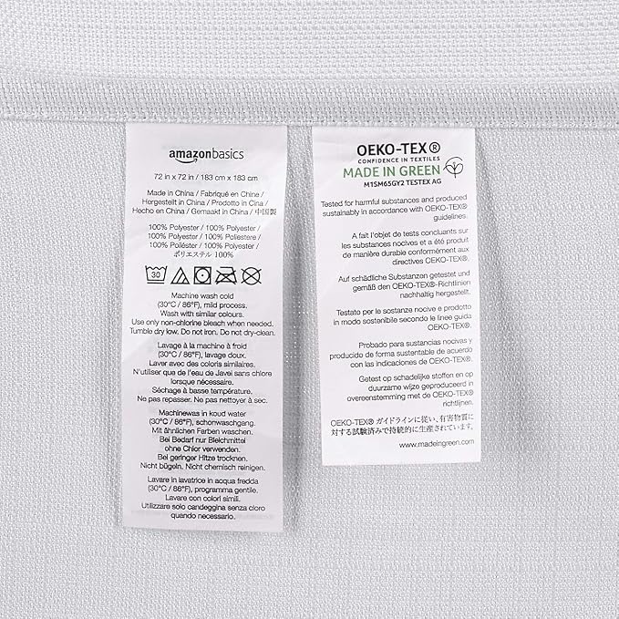 Amazon Basics Linen Style Bathroom Shower Curtain, 100% Polyester, 72" x 72", Bright White (Pack of 8)