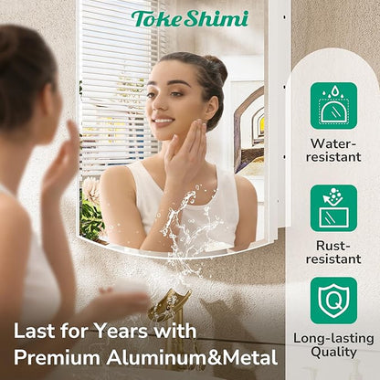 TokeShimi 20 x 30 Oval Medicine Cabinet with Mirror Recessed, Metal Surface Mounted White Arched Medicine Cabinet with Mirror Beveled with Storage Bathroom