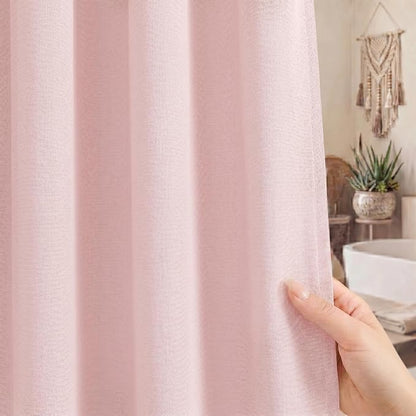 Seasonwood Pink Linen Shower Curtain Farmhouse Bathroom Decor 72x72 Inches | Boho Bathroom Decor,12 Sturdy Stainless Steel Sliding Hangers,Rustic Country Style,Linen Shower Curtains for Bathroom
