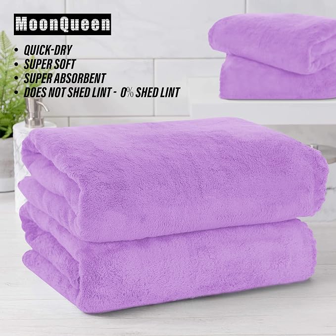 MOONQUEEN 6 Pack Premium Bath Towel Set - Quick Drying - Microfiber Coral Velvet Highly Absorbent Towels - Multipurpose Use as Bath Fitness, Bathroom, Shower, Sports, Yoga Towel (Purple)