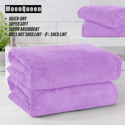 MOONQUEEN 6 Pack Premium Bath Towel Set - Quick Drying - Microfiber Coral Velvet Highly Absorbent Towels - Multipurpose Use as Bath Fitness, Bathroom, Shower, Sports, Yoga Towel (Purple)