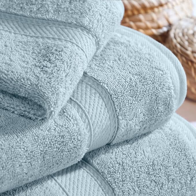 SUPERIOR Egyptian Cotton Ultra Plush & Absorbent, 3 Piece Set, Light Blue | Quick Dry, Soft Luxury Towel Set, Bath Essentials, Guest Bath, Spa, 1 Bath, 1 Hand, 1 Face Towels, Madeline Towels