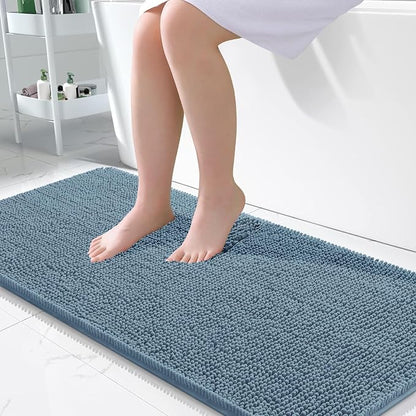 OLANLY Bathroom Runner Rugs 45x27, Extra Soft Absorbent Chenille Bath Rugs | Airy Blue, Quick-Drying Rubber Backing, Washable Long Bath Mat for Bathroom Floor, Tub and Shower, Home Decor Accessories