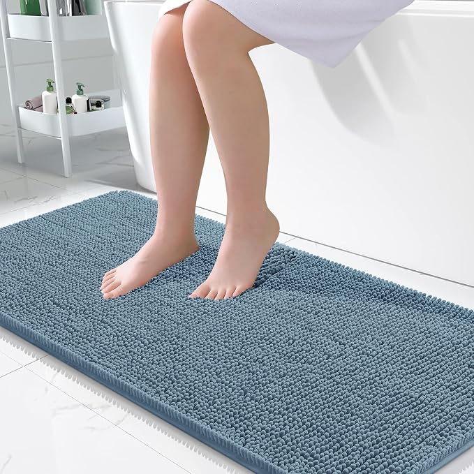 OLANLY Large Bathroom Rugs 50x30, Extra Soft Absorbent Chenille Bath Rugs | Airy Blue, Quick-Drying Rubber Backing, Machine Washable Bath Mat for Bathroom Floor, Tub and Shower, Home Decor Accessories