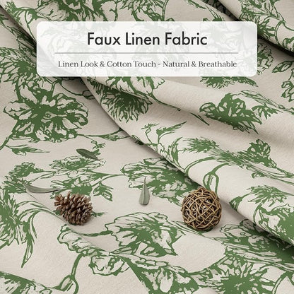 AmazerBath Sage Green Floral Shower Curtain, Modern Farmhouse Shower Curtain Set with Tassels, Rustic Faux Linen Shower Curtain Washable with Hooks for Cottagecore Style, 72x72 Inches