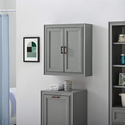 Crosley Furniture Tara Wall Mounted Bathroom Storage Medicine Cabinet with Shelves, Vintage Gray