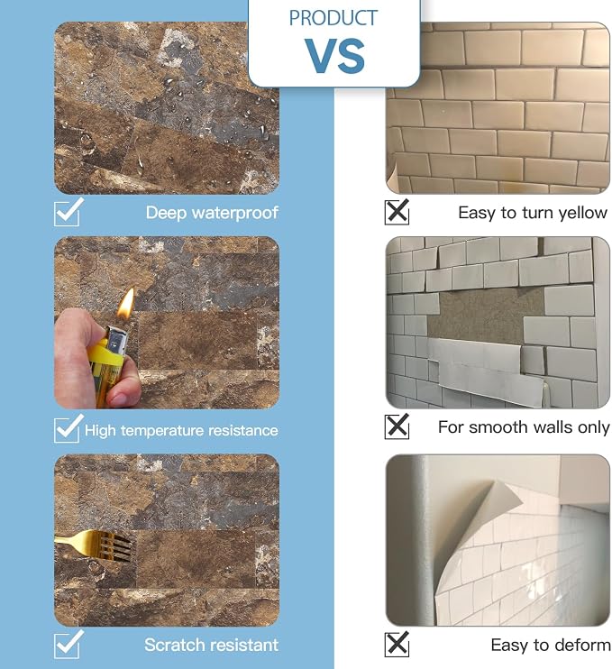 2026 New Upgrade Peel and Stick Backsplash Tile, Peel and Stick 11.34" X 11.57" Wall Tile for Kitchen, Bathroom, Fireplace, Laundry (Brown Stone Rock, 20 Packs)