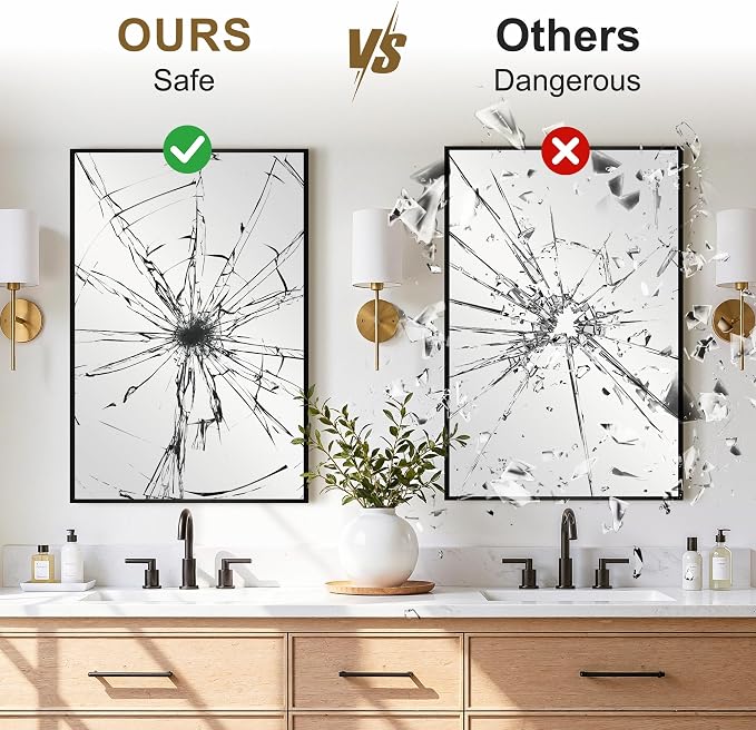 Bathroom Vanity Mirror for Over Sink, 30x20 Inch Matte Black Mirror | Shatterproof Tempered Glass, Anti-Rust Metal Frame, Rectangle Wall Mirrors for Bedroom, Living Room & Entryway