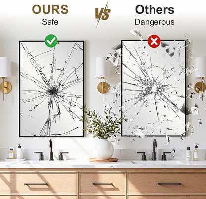 Bathroom Vanity Mirror for Over Sink, 30x20 Inch Matte Black Mirror | Shatterproof Tempered Glass, Anti-Rust Metal Frame, Rectangle Wall Mirrors for Bedroom, Living Room & Entryway