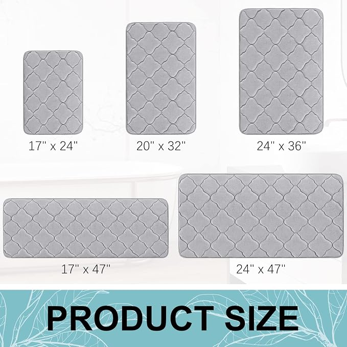 OLANLY Memory Foam Bath Mat Rug 59x24, Ultra Soft and Absorbent Bathroom Rugs, Non-Slip, Comfortable, Machine Washable Bath Carpet for Bathroom Floor, Tub, Shower and Home Decor Accessories, Grey