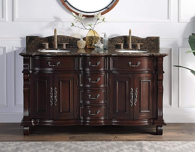 64 Inch Traditional Style Solid Wood Hopkinton Double Sink Bathroom Vanity-Model GD-4438SB-64