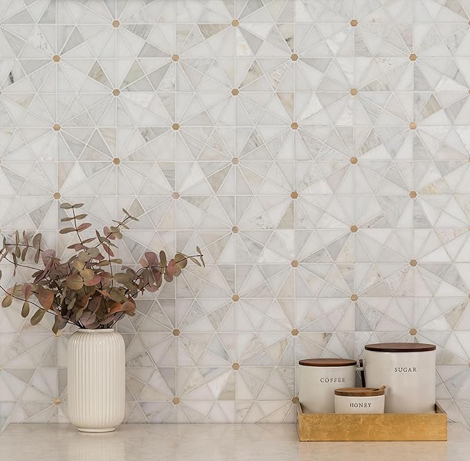 MSI Elegante Pinwheel Gold 10 in. x 12 in. Natural Stone Mosaic Tile, Mesh-Mounted, for Kitchen Backsplash, Bathroom, Floor, Shower, and Accent Wall