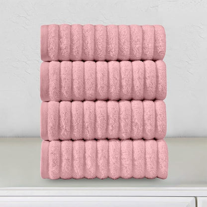 Elegant Comfort Luxury 100% Turkish Cotton Corduroy Ribbed 4 Pack Hand Towel Set 16 x 28 Inch - Absorbent, Super Soft, Quick Dry, Premium Towels for Bathroom, Gym, Spa and Hotel Use, Dusty Rose