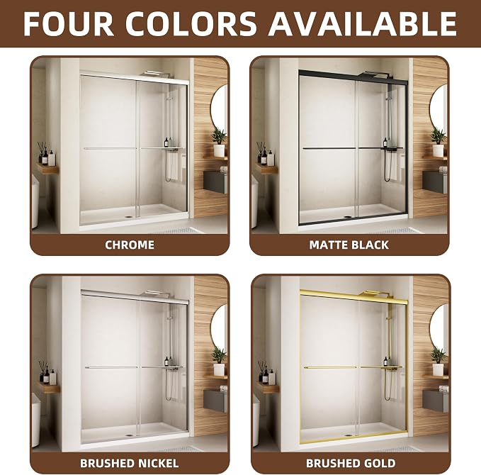 Royal Guard Double Sliding Shower Door,44-48" W x 70" H，Brush Gold | Shower Doors with 6mm Clear SGCC Tempered Glass,Bypass Shower Enclosure,Nano Coating Easy Clean&Waterproof&Adjustable Width