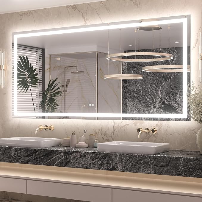 Keonjinn 72x36 Inch LED Bathroom Mirror with Lights, Frontlit & Backlit | HD Tempered Grass, 3-Color Temperature & Stepless Dimmable Lighting, Fast & Safe Defogging, Effortless Installation