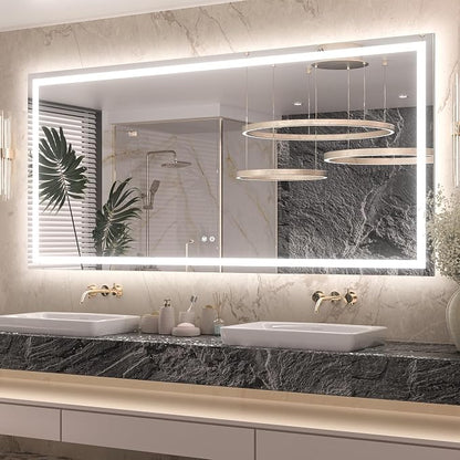 Keonjinn 72x36 Inch LED Bathroom Mirror with Lights, Frontlit & Backlit | HD Tempered Grass, 3-Color Temperature & Stepless Dimmable Lighting, Fast & Safe Defogging, Effortless Installation