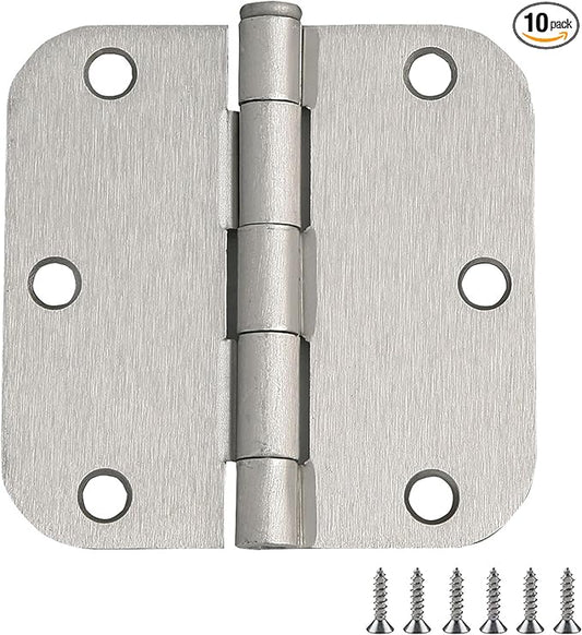 Design House Interior Door Hinges, 3.5 in. x 3.5 in., Rounded, 5/8-in. Radius, Steel, Pre-Lubricated, Door Hardware, Satin Nickel, 10-Pack, 181420