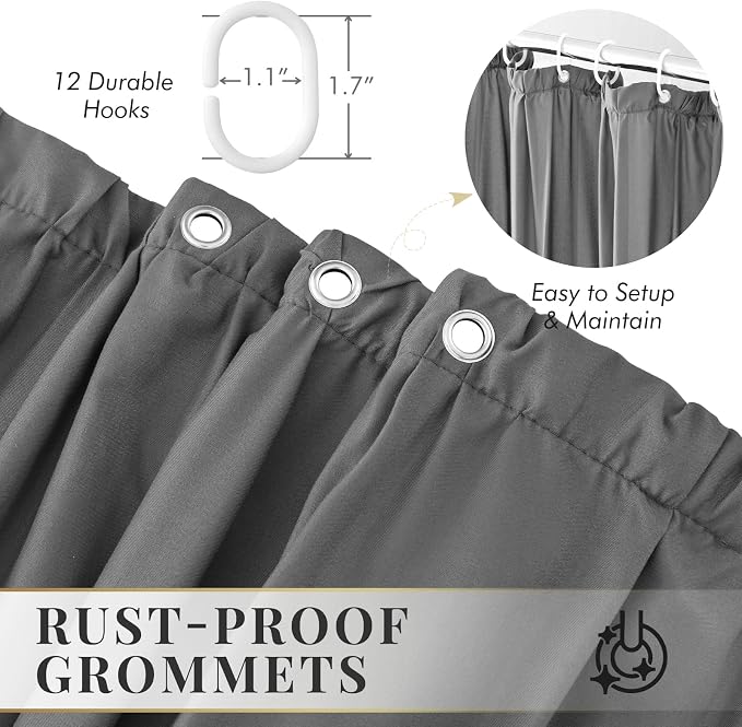LIPA Boho Rustic Grey Ruffle Shower Curtain 72x72 Inches | Farmhouse Shower Curtains for Bathroom,Water‑Resistant Fabric Shower Curtain,Bohemian Bathroom Decor
