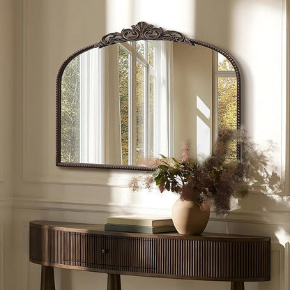 Micasso Vintage Bronze Arched Mirror: 32"x24" Baroque Antique Vanity Mirror | Traditional Ornate French Decorative Wall Mirror for Bedroom/Bathroom/Entryway/Hallway/Dresser/Mantel/Nightstand/Over Sink