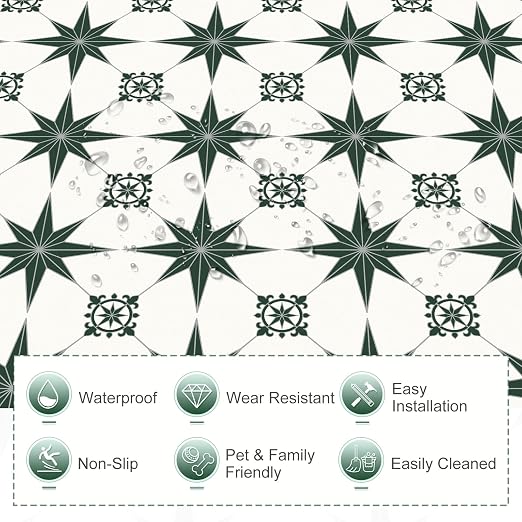 MORCART 40PCS,7.87" x 7.87" Peel and Stick Floor Tile, Green Stellar | DIY Vinyl Flooring Self-Adhesive Removable and Waterproof Tile Sticker for Bathroom, Kitchen, Wall, Bedroom, Stairs
