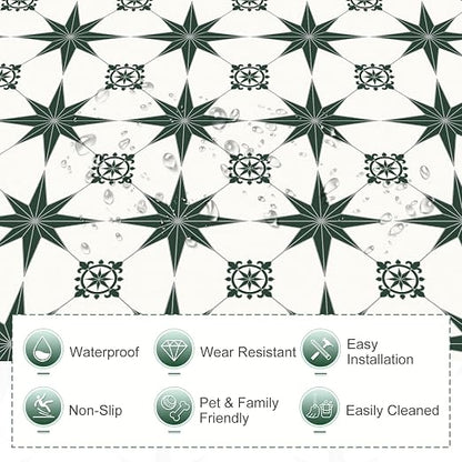 MORCART 40PCS,7.87" x 7.87" Peel and Stick Floor Tile, Green Stellar | DIY Vinyl Flooring Self-Adhesive Removable and Waterproof Tile Sticker for Bathroom, Kitchen, Wall, Bedroom, Stairs