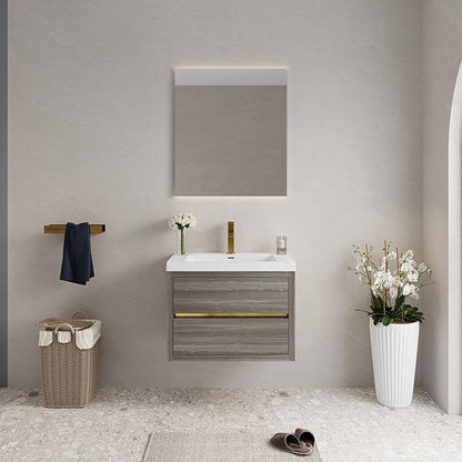 Abruzzo 30" Ash Grey Wall-Mounted Bathroom Vanity with Sink Stone Resin Countertop & Soft-Close Drawers, Waterproof Wood Cabinet for Small Bathrooms