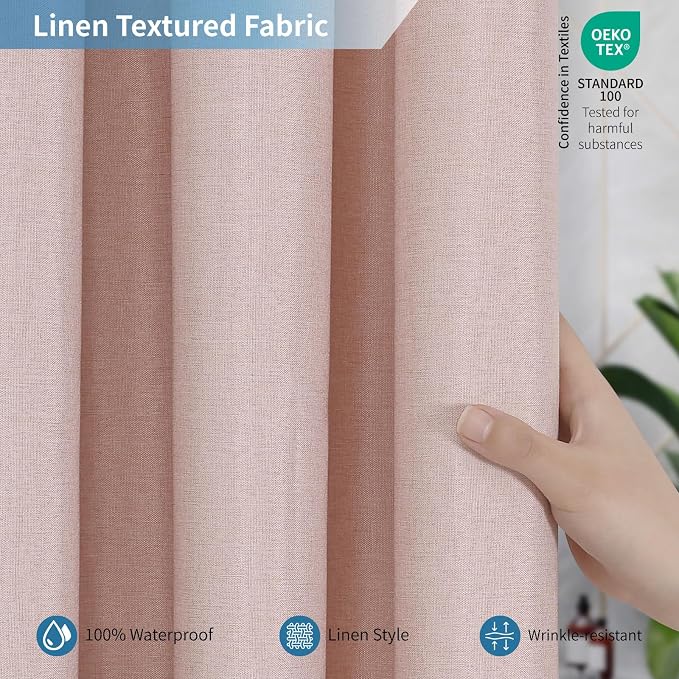 Extra Long Fabric Shower Curtain with Waterproof Layer,72x84,Blush | 2-in-1 Design,Linen Textured,100% Waterproof TPU-Laminated Backing,Magnetic Weighted,Machine Washable,For Bathroom,Hotel