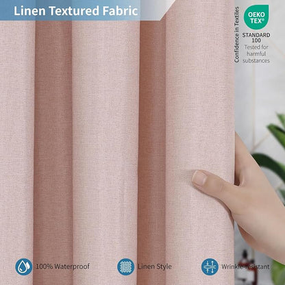 Extra Long Fabric Shower Curtain with Waterproof Layer,72x84,Blush | 2-in-1 Design,Linen Textured,100% Waterproof TPU-Laminated Backing,Magnetic Weighted,Machine Washable,For Bathroom,Hotel