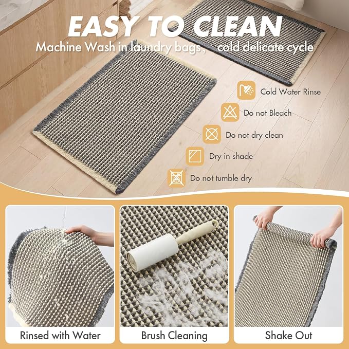 MIULEE Set of 2 Waffle Bathroom Runner Rugs Dark Grey&Yellow 2'x5'(24"x60") | Non Slip, Super Absorbent, Washable, Ultra Soft, Boho Bath Mats for Bathroom Hallway Bedroom Laundry Room Kitchen
