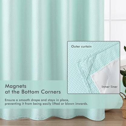 No Hook Shower Curtain with Snap-in Liner, Embossed Waffle Design Fabric Shower Curtain for Bathroom, Soft & Lightweight, 71x74, Sky Blue