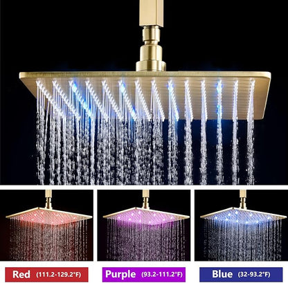 Aolemi Ceiling Shower Faucet Set with Handheld 10" LED Head Brushed Gold | Handheld Spray,10 Inch Rain LED Head,Shower Valve and Trim Kit,All Metal,Ceiling System,Bathroom Mixer