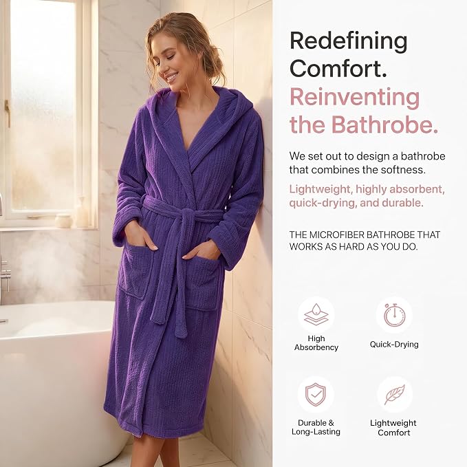 PJGGZ Hooded Bathrobes for Women, Soft Long Towel Robes for Women - Quick Dry yet Warm