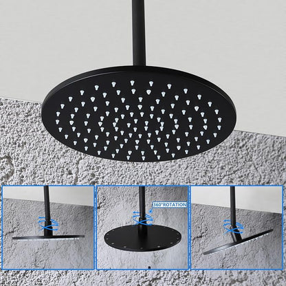 SKOWLL Black Round Rainfall Shower Head and Handle Set, Ceiling Mounted Shower Fixtures, Shower Faucet Trim Repair Kits (With Shower Valve)