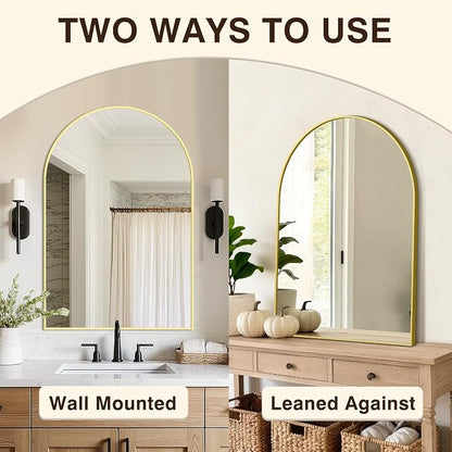 Arched Bathroom Vanity Mirror for Over Sink, 36”x24”, Gold | HD Tempered Glass, Anti-Rust Metal Frame, Hanging or Leaning, Wall Mirrors for Bathroom Sink, Bedroom, Living Room, Entryway