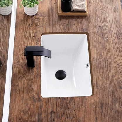 18 Inch Undermount Bathroom Sink White Rectangular,Overflow Type | Ceramic Under Counter Bathroom Sink for Cabinet Porcelain Vanity Sinks (18.3"x13.0")