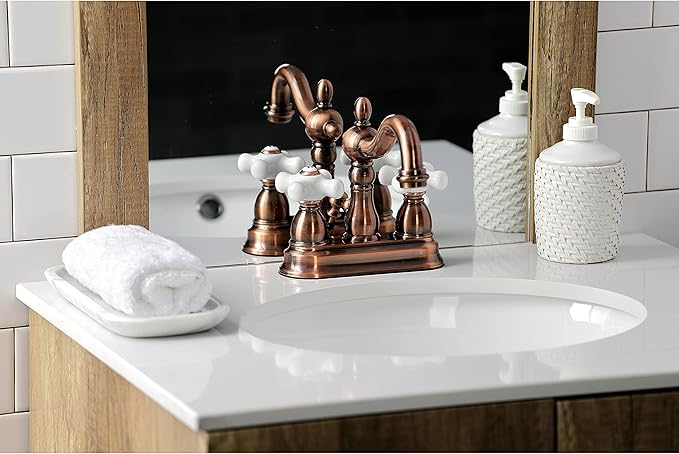 Kingston Brass KB160PXAC Heritage 4" Centerset Bathroom Faucet, Antique Copper,6.19 x 4.69 x 6.19