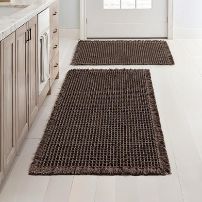 MIULEE Set of 2 Waffle Bathroom Rugs Chocolate Bath Mat 17"x24"+20"x32" | Non Slip, Super Absorbent, Washable, Ultra Soft, Rubber Backed Bath Rugs for Bathroom Floor Tub Shower, Boho Decor