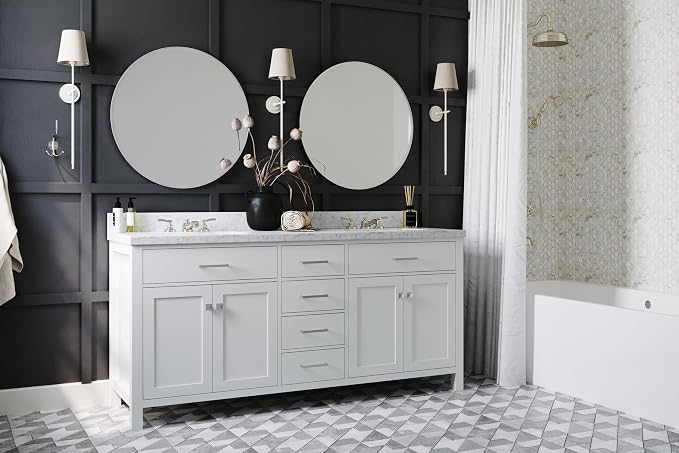ARIEL Bristol 72-inch Bathroom Vanity with Sink,Solid Wood, 1.5-inch Italian Carrara Marble Countertop, Double Rectangular Porcelain Sink, 4 Soft Closing Doors, 4 Dovetail Drawers, White