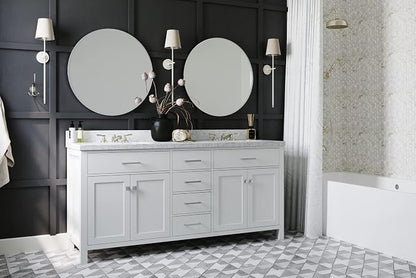 ARIEL Bristol 72-inch Bathroom Vanity with Sink,Solid Wood, 1.5-inch Italian Carrara Marble Countertop, Double Rectangular Porcelain Sink, 4 Soft Closing Doors, 4 Dovetail Drawers, White