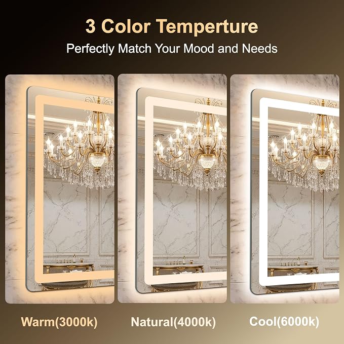 LED Bathroom Mirror, 30"x30" Bathroom Vanity Mirror with Lights | Smart Anti-Fog, Dimmable, 3 Color Modes, Backlit+Front Lit, Memory Function, HD Tempered Glass,Horizontal/Vertical,ETL Listed