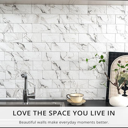 StyloVue 100 Pieces Peel and Stick Backsplash for Kitchen, 3" x 6" PVC Subway Tile, 2026 Upgraded Volakas White Marble, Stick on Wall Tile for Kitchen, Bathroom, Fireplace, RV