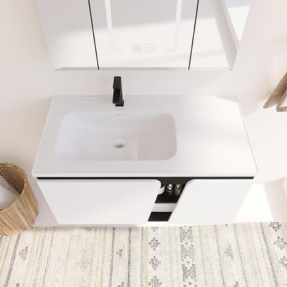 40 Inch Bathroom Vanity with Sink, 40" Floating Bathroom Vanity, Plywood Wooden Cabinet with Soft Close Doors, Modern Wall Mounted Cabinet Set, Ceramic Sink Included
