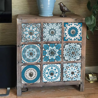 Easy Peel Stick Vinyl Moroccan Tile Decals 4x4in Stick on backsplash,24Pc | Waterproof&heat resistant tile stickers for kitchen RV laundry backsplash decor,remove no damaging,cyan mandala pattern