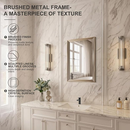 DESBING 18"x24" Gold Bathroom Mirrors for Over Sink | Tempered Glass, Metal Frame, Rectangle Vanity Wall Mirror for Bathroom, Living Room, Bedroom, Horizontally or Vertically