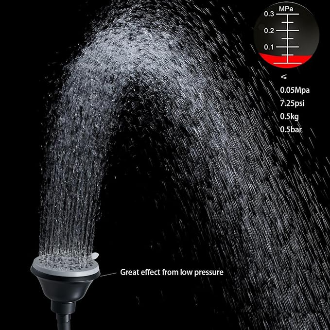 High Pressure Shower Head - 5 Spray Modes Powerful Pressure Boosting Showerhead For Bathroom - Perfect Universal Replacement for Rain Shower Heads(Matte Black)