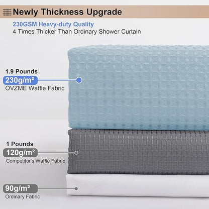 Extra Long Shower Curtain Set - 84 Inch Long Waffle Weave Heavy Duty Cloth Shower Curtain for Bathroom, Luxury Weighted 230GSM Bath Curtain Set with 12 Plastic Hooks, 72Wx84L, Glacier Blue