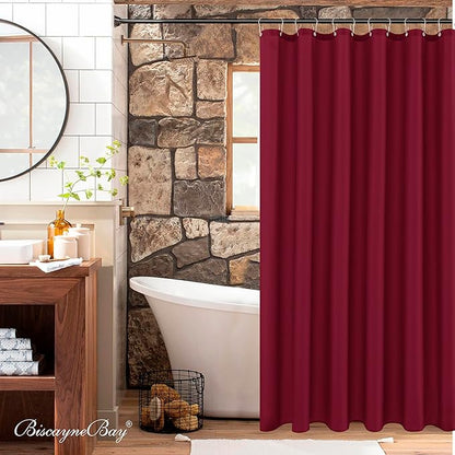 Biscaynebay Extra Long Fabric Shower Curtain Liners 72" Width by 84" Length, Burgundy Water Resistant Bathroom Curtains Rust Resistant Grommets Top Weighted Bottom Machine Washable